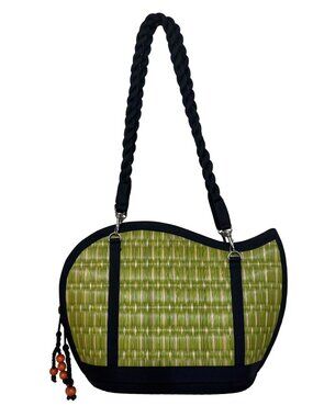 Baskets of Cambodia Kiri Wave 2032 Medium Green Woven Shoulder Bag Purse